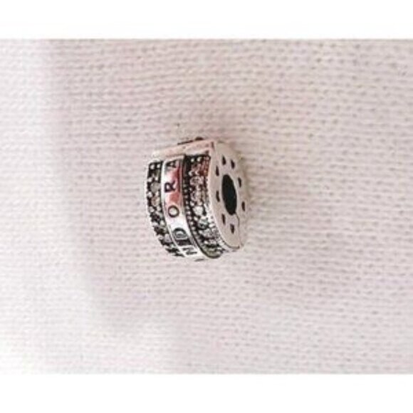 Sterling Silver Charms, Pandora logo Sparkling Pav�� Lines and Logo Clip S925ALE - Picture 4 of 7